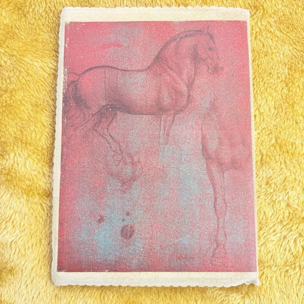Vintage Ingrid Cusson Suede Leather Journal Gold Gilt Horse Study c2000‎